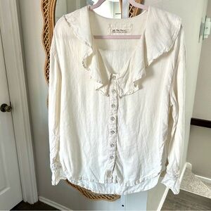 Free People White Ruffled Blouse